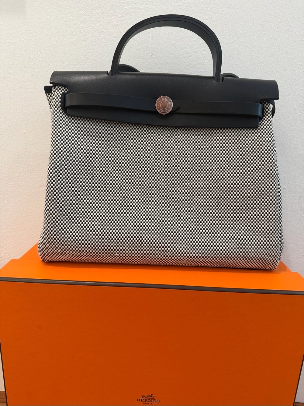 Hermes Herbag. Black and off white pattern